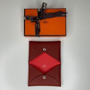 New Hermes Calvi card holder Rouge Venitien/Rose Texas RARE two colors Epsom
